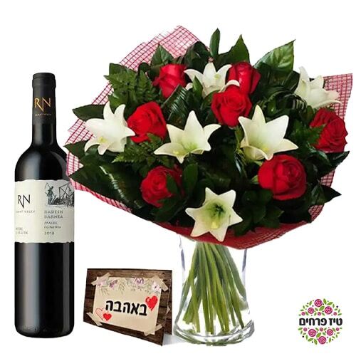 זר ורדים מדונה ויין -חנות פרחים טיז באר שבע